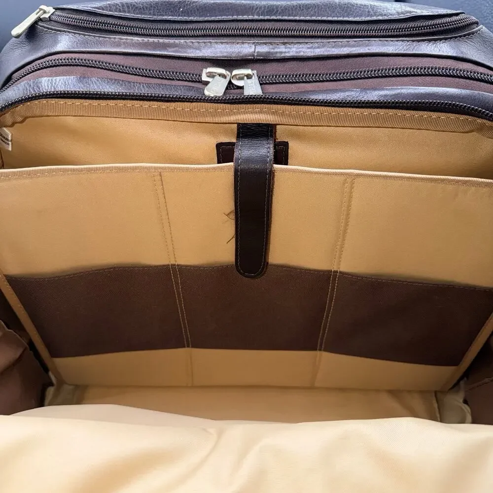 Piel Leather Rolling Laptop Briefcase Brown Wheeled Carry On Travel Bag